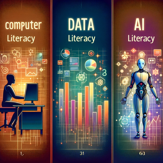 DALL·E 2023-11-29 08.53.11 - Modify the image to represent the concepts of computer literacy, data literacy, and AI literacy with a soft color shift from left to right. The image .png