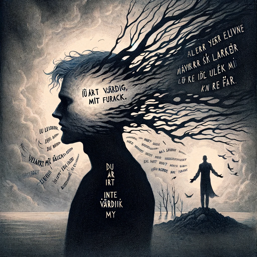 DALL·E 2024-01-08 20.05.09 - Illustration of the poem's essence A figure stands in solitude, their face reflecting deep contemplation and inner turmoil. Around them, the air seem.png